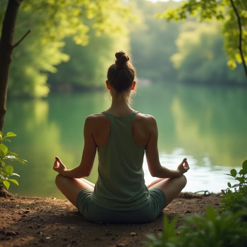 Woman practicing meditation outdoors as part of a healthy-aging lifestyle